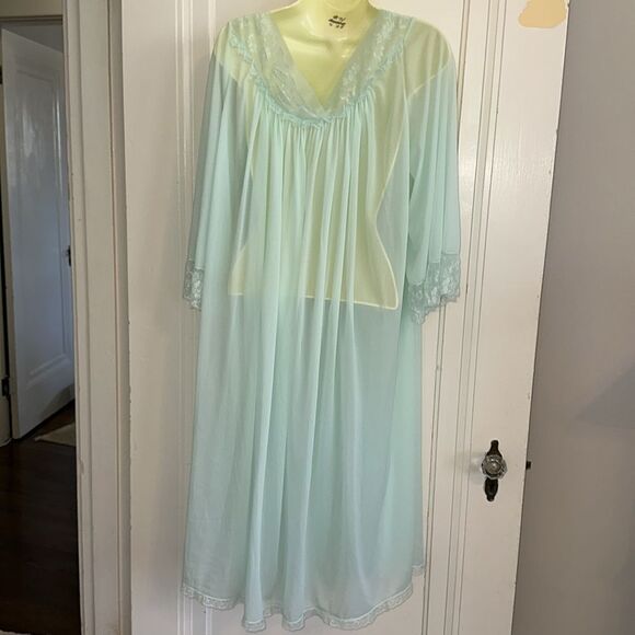 Vintage 60‎ Sans Souci Aqua/mint green semi sheer nylon robe - Picture 6 of 10
